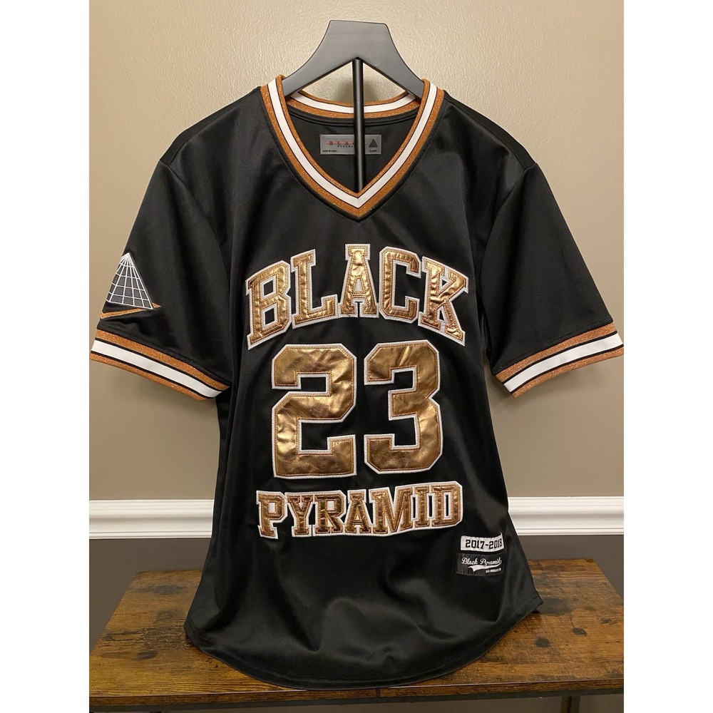 Black Pyramid 2017-2018 Los Angeles CA V-Neck Jersey Black Gold #23 Mens Large